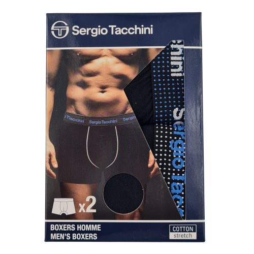 Sergio Tacchini férfi pamut boxeralsó - 2 db/csomag - fekete kék-fehér felirattal - L