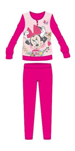 Disney Minnie egér téli pamut gyerek pizsama - interlock pizsama - virág mintával - pink - 134-